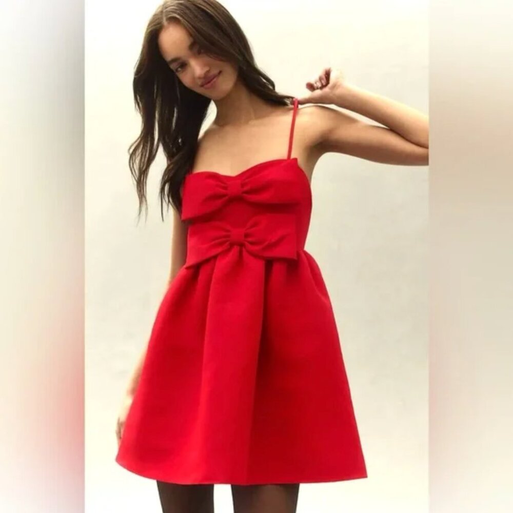 BHLDN Sachin & Babi Sloane Taffeta Double-Bow Mini Dress